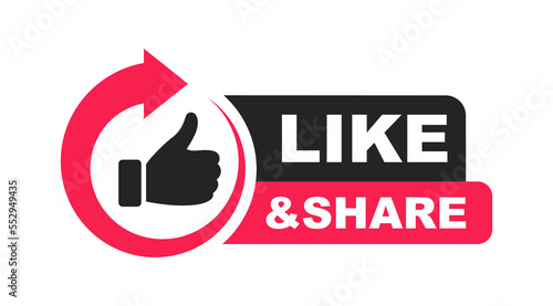 Like and share icon with thumb up and arrow. Social media symbol for blogging, marketing and promotion. Vector illustration. photo