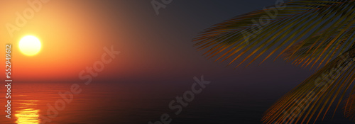Fototapeta Naklejka Na Ścianę i Meble -  sunset sea palm landscape illustration