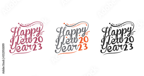Happy New Year 2023 logo and typography caligraphy t shirt design 2023