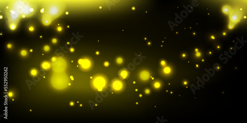 Background of light effect is dark.Christmas lights of golden shiny dust.Effect of sparkling particles.Vector illustration