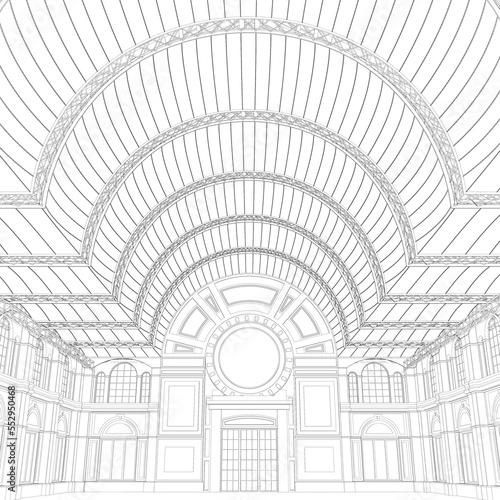 The contour of the decorative room from black lines isolated on a white background. Vector illustration.