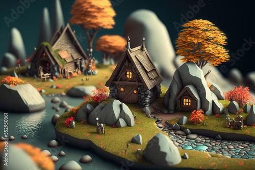 Generative AI : Miniature model or diorama depicting a village of Gauls village from 50 BC who fought bravely against the Romans