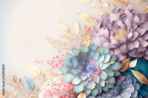 Abstract floral design in pastel colors for prints, postcards or wallpaper. AI
