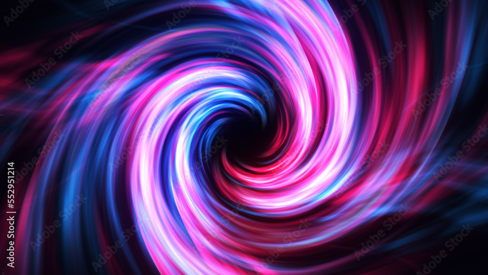 3D Digital Galaxy Abstract Wave Background. Red Blue Tunnel. Space Motion, Swirl. 