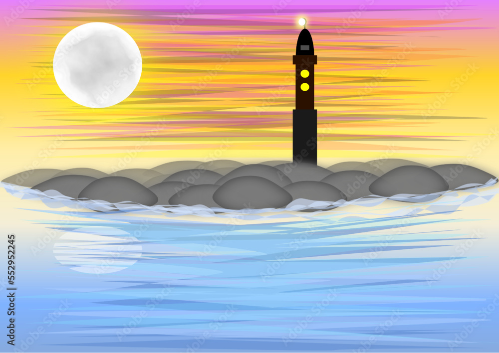 lighthouse on the sea at night