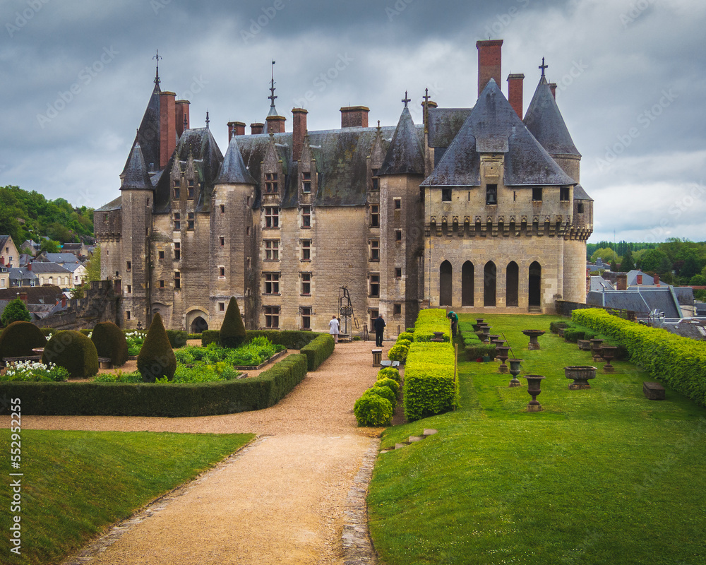View to The Château de Langeais, a 15th-century Flamboyant Gothic castle in Indre-et-Loire, France