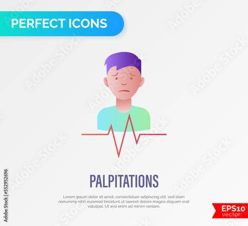 Heart palpitation thin line icon. Heart failure, shortness of breath, arrthythmia, long covid syndrome. Vector illustration.