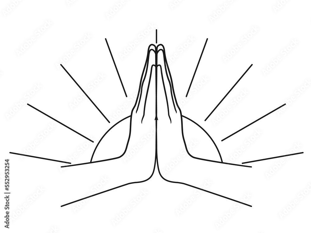 Mudra Namaste with sun on background. Hands gesture. Illustration on ...