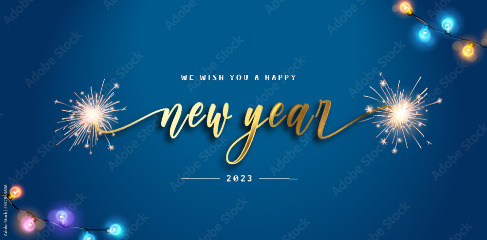 We wish you a Happy New Year 2023 ribbon shape handwritten calligraphy ...