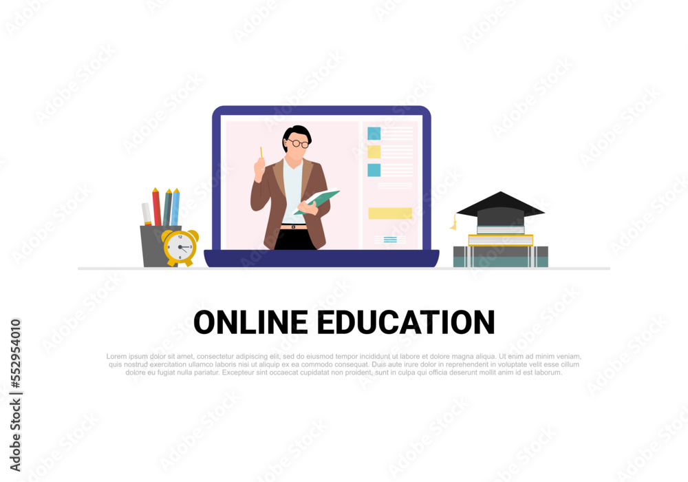 Online education day background isolated on white background.