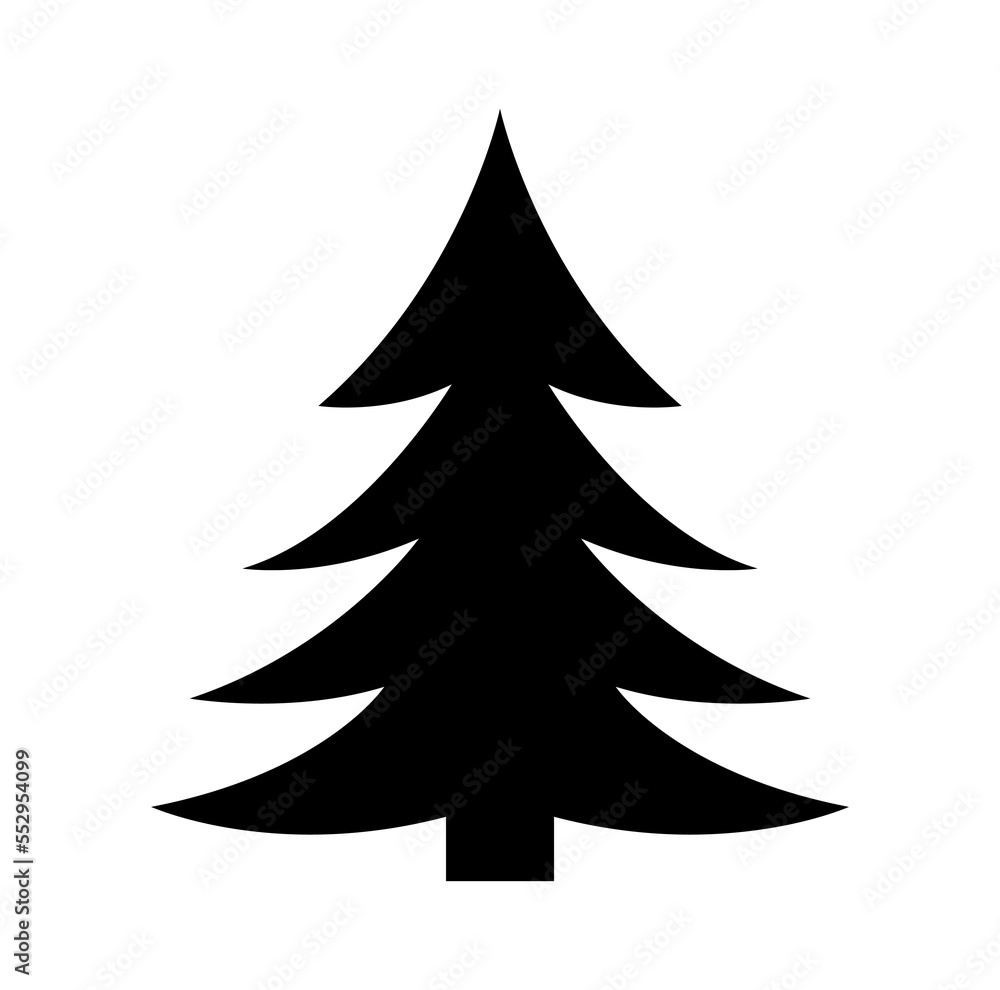 Black silhouette of Christmas tree. Fir tree icon isolated. Vector illustration Black silhouette of Christmas tree. Fir tree icon isolated. Vector illustration