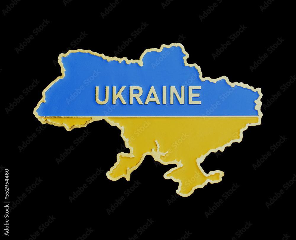 Obraz premium Metal badge, pin. Map of Ukraine. Glory to Ukraine.
