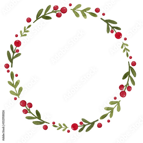 Simple Handmade watercolor Christmas wreath with holly