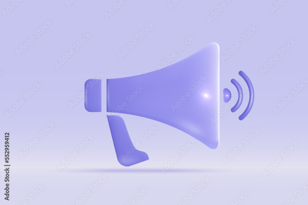 3d megaphone speaker flash lightning symbol Isolated on light blue background. Realistic loudspeaker bullhorn 3d vector rendering illustration.