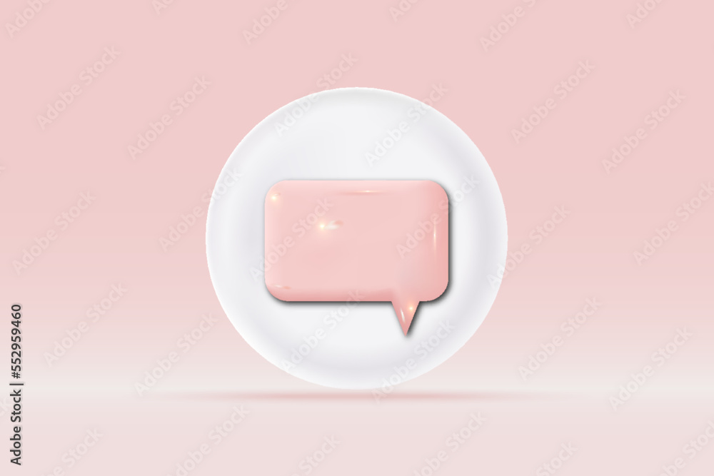 3d speech bubble with app symbol Isolated on light rose background. Realistic social media chat 3d vector rendering illustration.