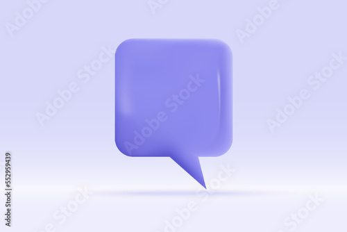 3d speech bubble purple symbol Isolated on light blue background. Realistic social media chat 3d vector rendering illustration.