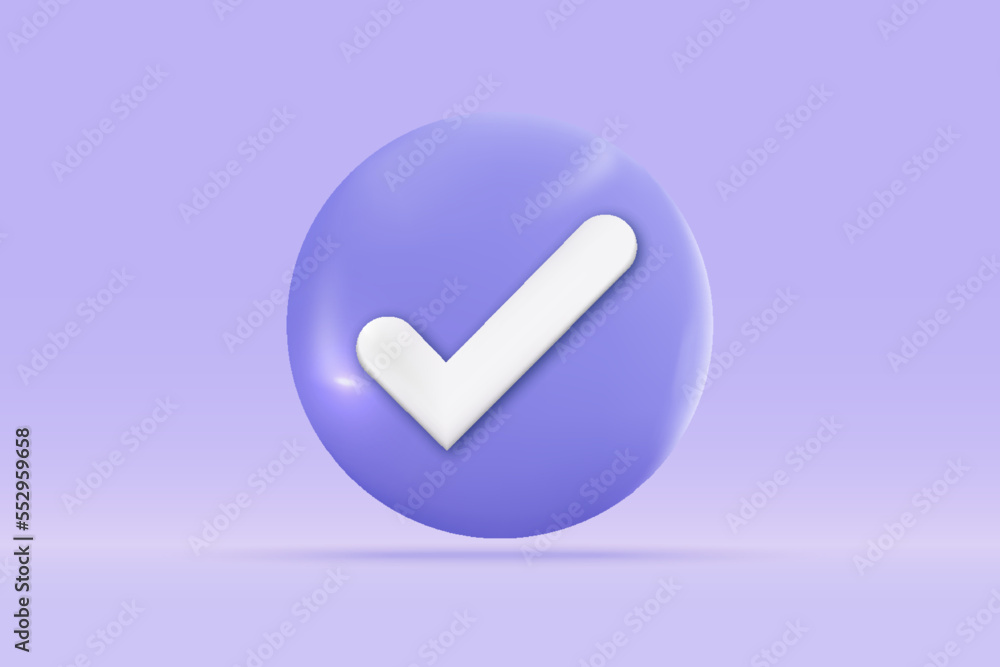 3d check mark success icon Isolated on light blue background. Realistic circle sign tick, checkbox, accept, agree 3d vector rendering illustration. 3d check mark success icon Isolated on light blue background. Realistic circle sign tick, checkbox, accept, agree 3d vector rendering illustration.