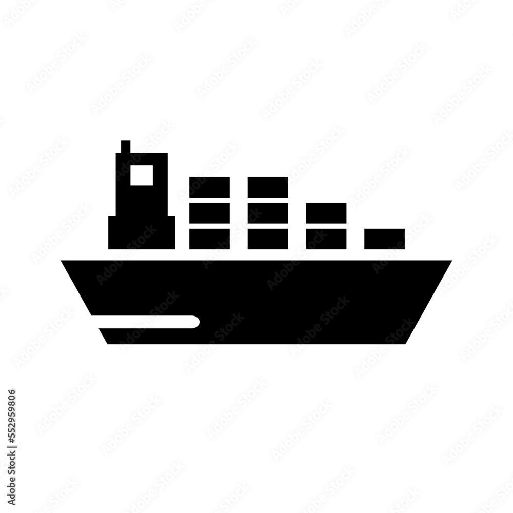 Cargo ship silhouette icon. Container ship transport. Sea transport industry. Vector.