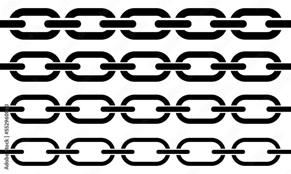 Set of chain vector icons on white background. Black long chain. Vector 10 Eps.