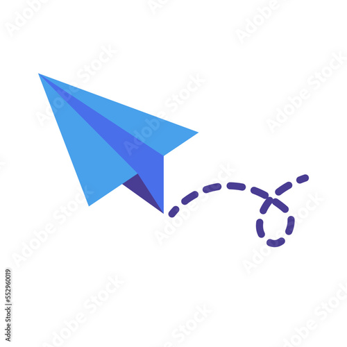 Flat design blue paper airplane icon. Sending email. Vector.