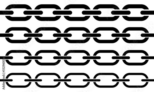 Set of chain vector icons on white background. Black long chain. Vector 10 Eps.