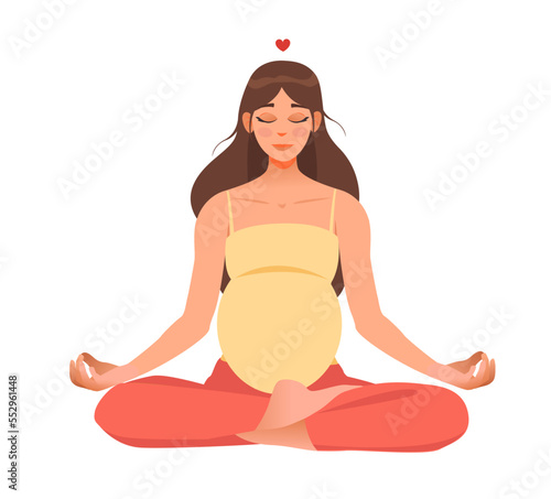 A pregnant woman meditates in the lotus position. Pregnant woman does yoga. Vector illustration