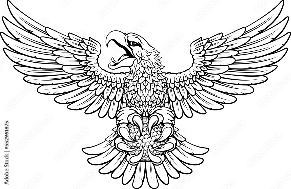 Obraz premium Bald Eagle Hawk Flying Golf Ball Claw Mascot