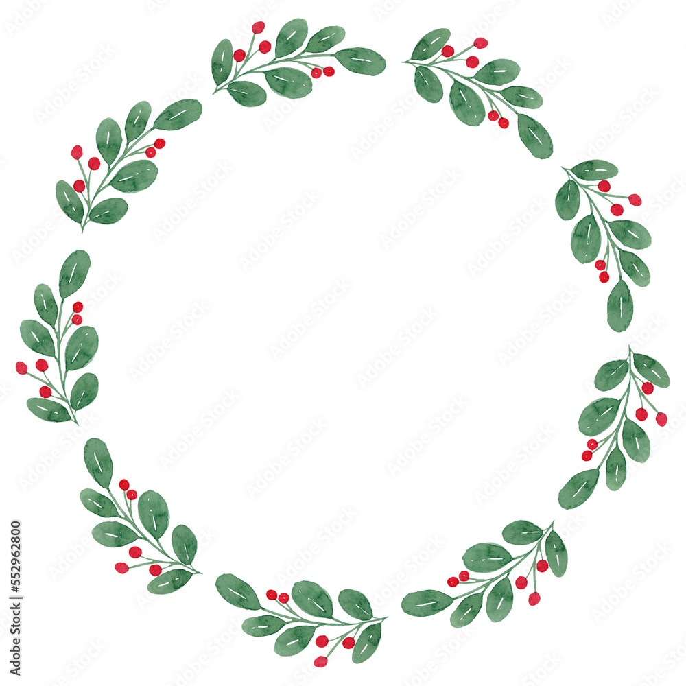 Watercolor Christmas wreath with holly Watercolor Christmas wreath with holly