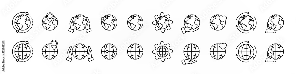 Set of earth globe different icons over white background illustration, world sign Set of earth globe different icons over white background illustration, world sign