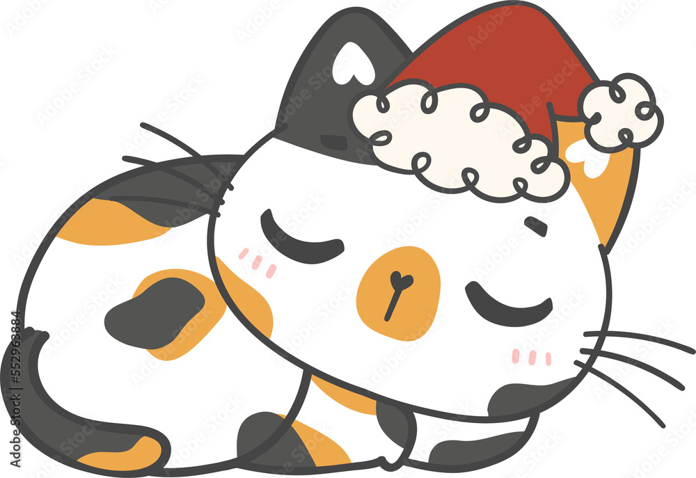 Cute sleeping Christmas Santa Calico cat cartoon Cute sleeping Christmas Santa Calico cat cartoon