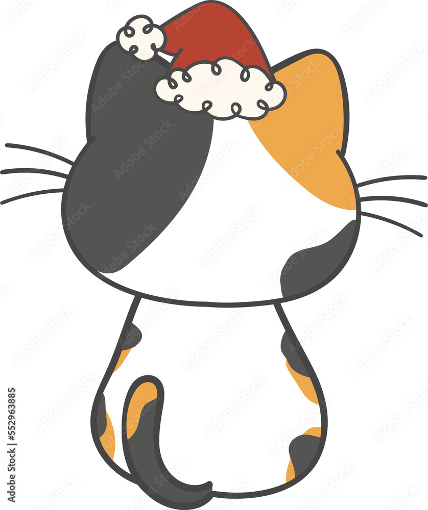 Fototapeta premium Cute Christmas Santa Calico cat back cartoon 