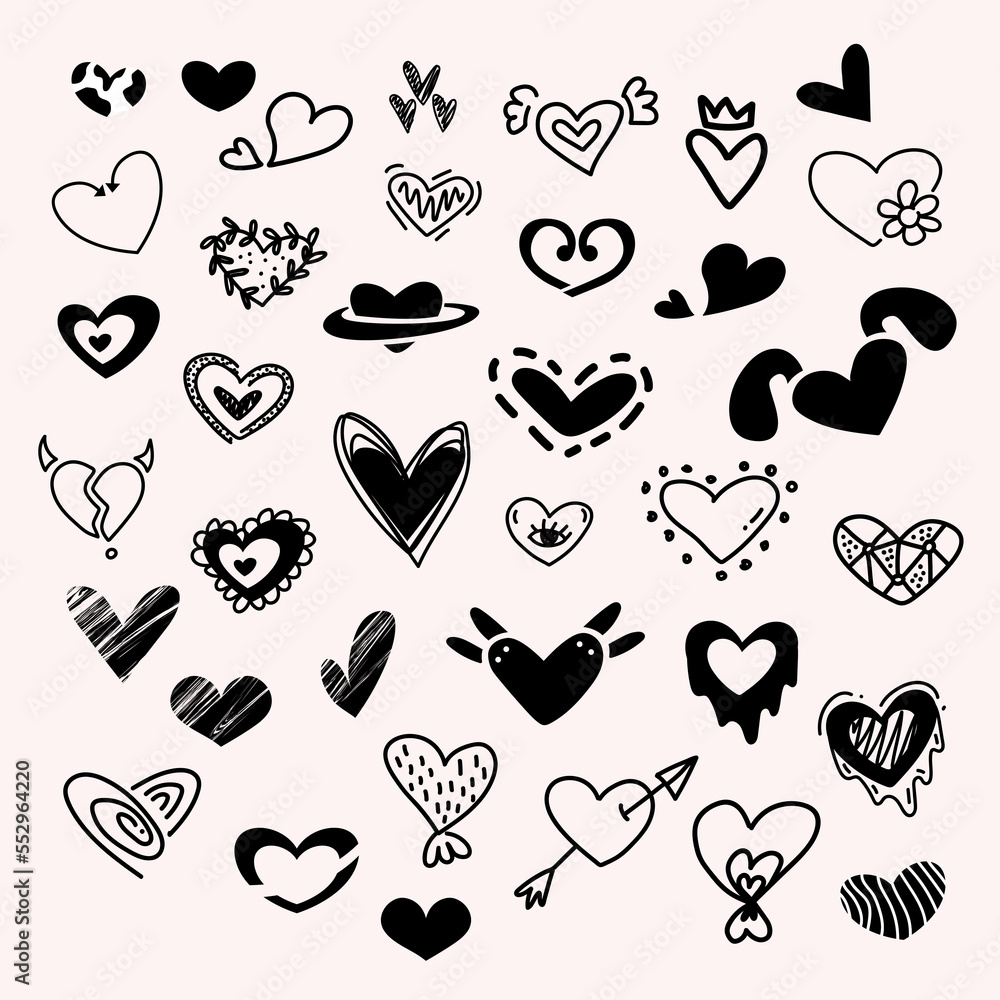 Collection of cute black hearts. Collection of cute black hearts.