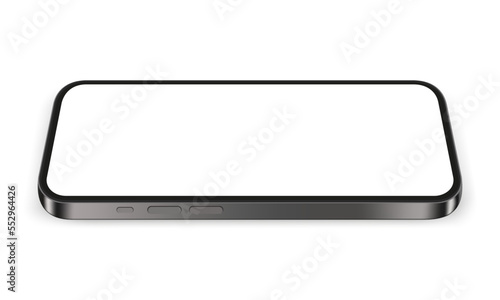 Modern Smartphone Mockup With Blank Screen, Lying Down Perspective View, Isolated on White Background. Vector Illustration