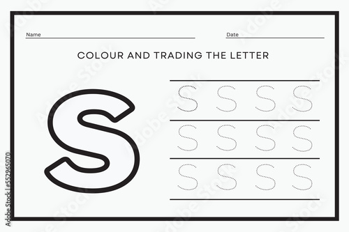 Alphabet Tracing Worksheet Writing letter S. illustrator vector