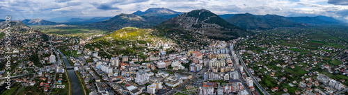 Aerial view of the city Lezhë in albania on a sunny day in autumn. 