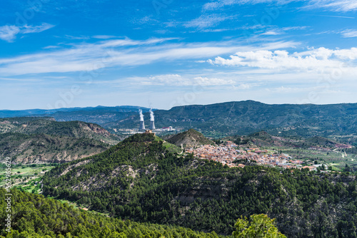 Cofrentes valley with village and nuclear plant photo