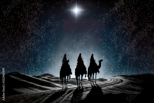 Fotografiet Dreikönige Dreikönigsfest Epiphanias Bethlehem mit Maria und Josef und Jesuskind