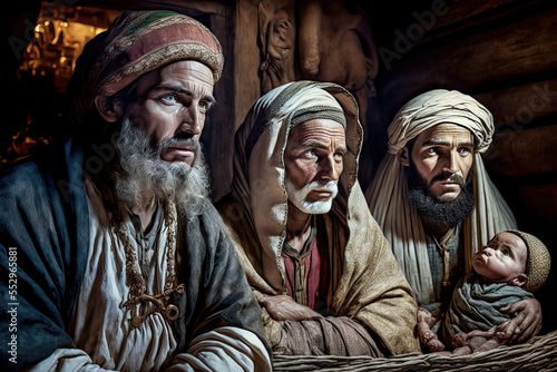 Dreikönige Dreikönigsfest Epiphanias Bethlehem mit Maria und Josef und Jesuskind created with Generative AI Digital Art Illustration Skizze