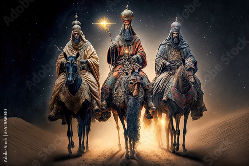Dreikönige Dreikönigsfest Epiphanias Bethlehem mit Maria und Josef und Jesuskind created with Generative AI Digital Art Illustration Skizze photo