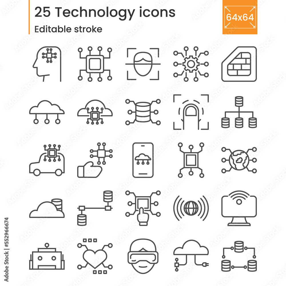 Thin lines icons set of technology Thin lines icons set of technology