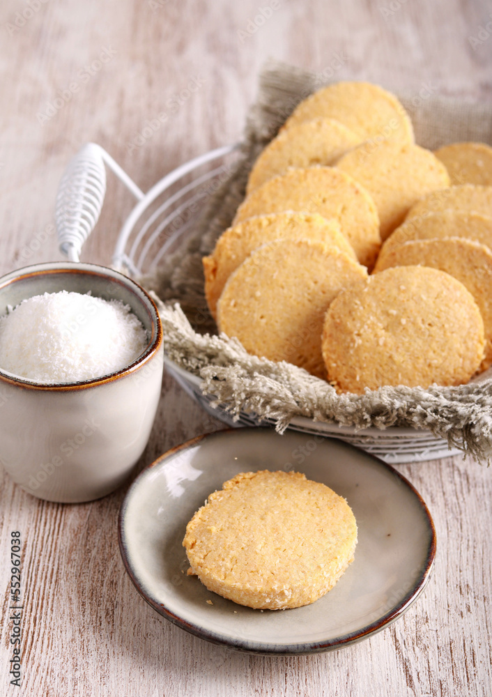 Coconut cookies, served Coconut cookies, served