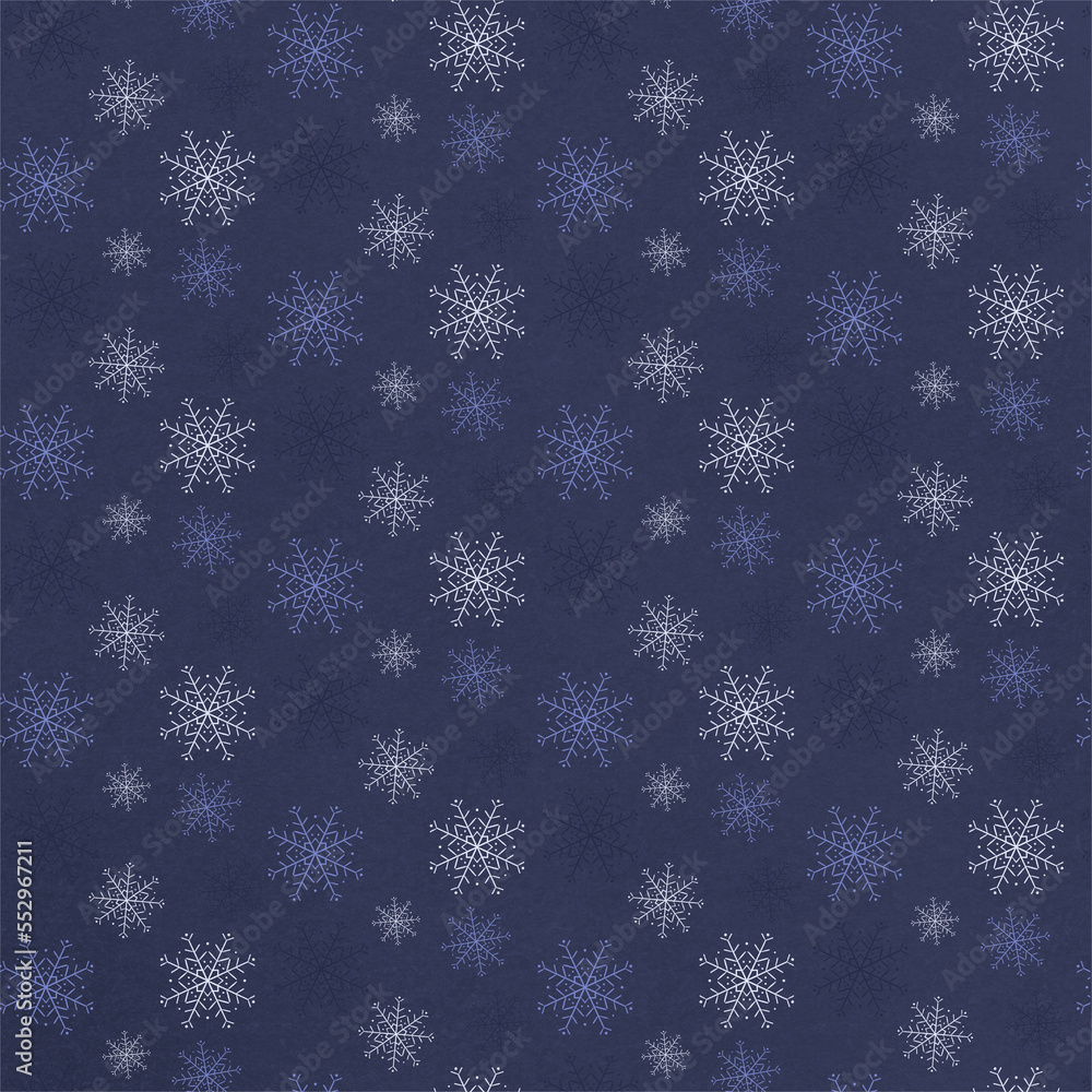 Winter pattern of white and blue snowflakes. Digital illustration. Winter pattern of white and blue snowflakes. Digital illustration.