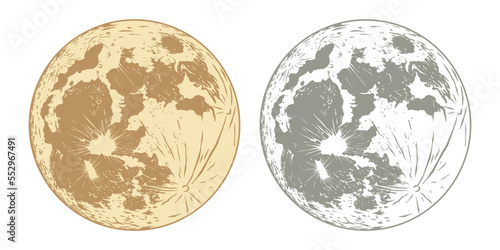 Full moon isolated with background - hand drawn vector illustration