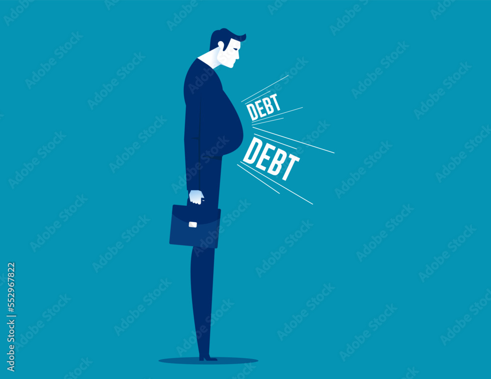 Businessman fat debt burden paunch. Business financial vector illustration