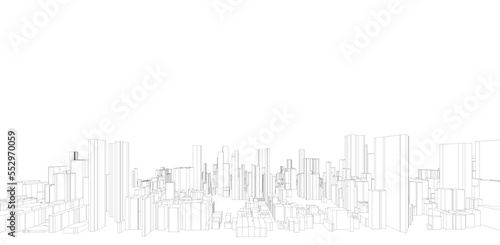 Modern Architecture background. Perspective 3d Wireframe of building. 
