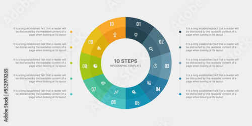 Circle Infographic, Template Design With 10 Steps or Options, Workflow or Process Diagram