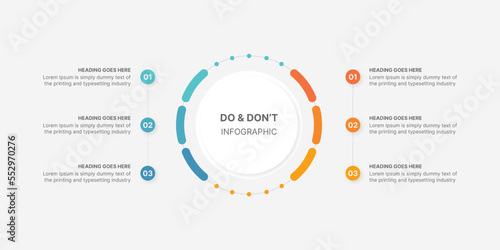 Round Circle Do and Don't, Pros and Cons, Vs, Versus Comparison Infographic Design Template