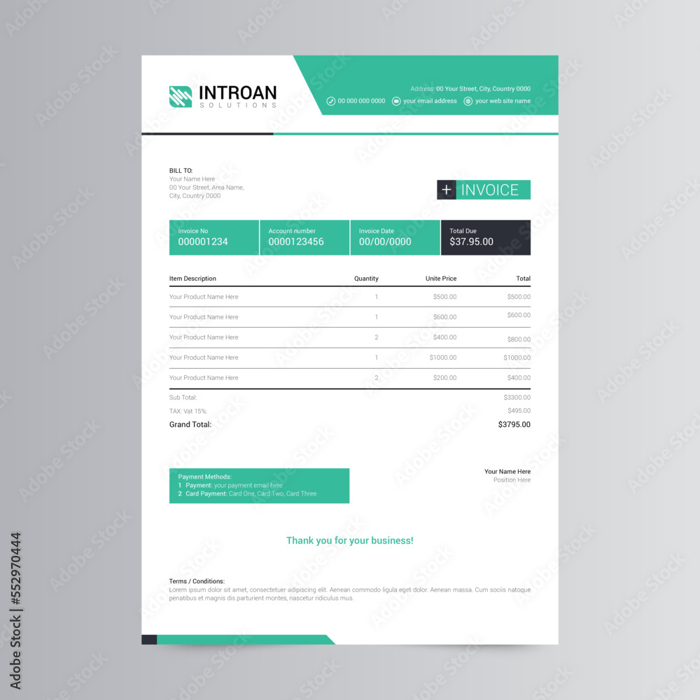 Clean Invoice Template, Corporate Business Invoice design