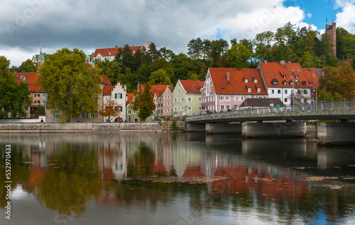 River view on Landberg-am-Lech town, Germany on a cloudy autumn day