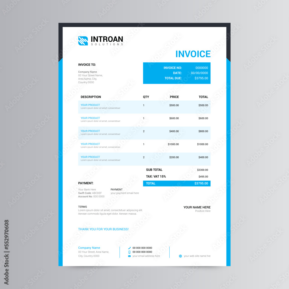 Clean Invoice Template, Corporate Business Invoice design